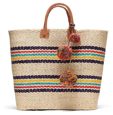 Striped sisal tote with warm-toned handles, from the 2019 catalogue